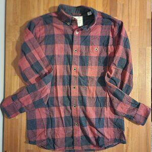 Weatherproof Vintage Red and Grey Flannel Plaid Button Down LS Medium